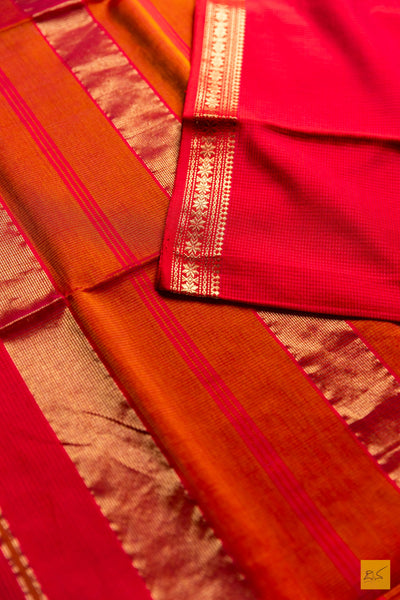 Kshama- Red Maheshwari Silk Cotton Handwoven Saree