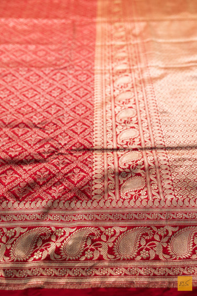Seema- Red Banarasi Katan Silk Brocade Handwoven Saree