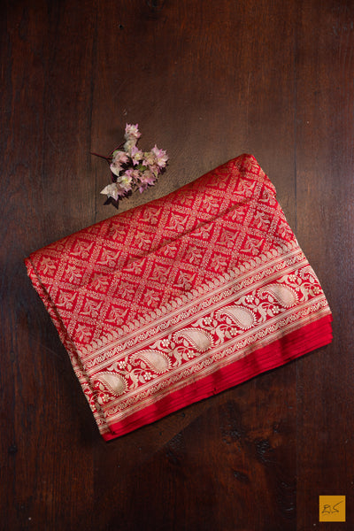 Seema- Red Banarasi Katan Silk Brocade Handwoven Saree