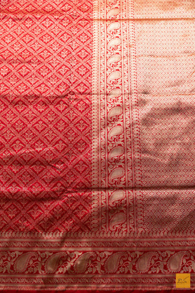 Seema- Red Banarasi Katan Silk Brocade Handwoven Saree