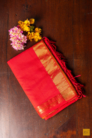 Kshama- Red Maheshwari Silk Cotton Handwoven Saree