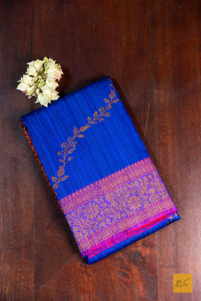 Adishakthi- Blue Banarasi Dupion Silk Handwoven Saree