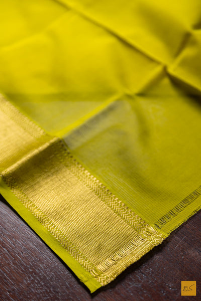 Sudha- Lime Green Maheshwari Silk Cotton Handwoven Saree