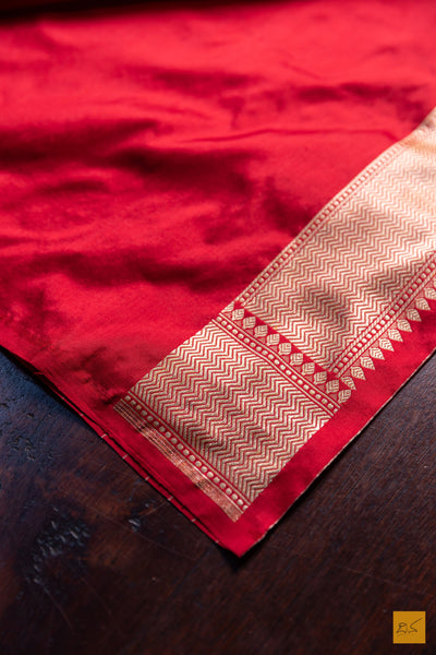Varsha- Red Banarasi Katan Silk Brocade Handwoven Saree