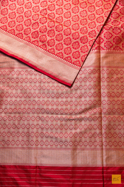 Varsha- Red Banarasi Katan Silk Brocade Handwoven Saree