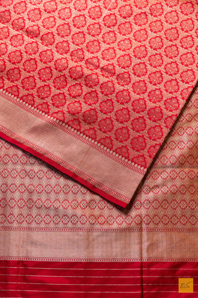 Varsha- Red Banarasi Katan Silk Brocade Handwoven Saree