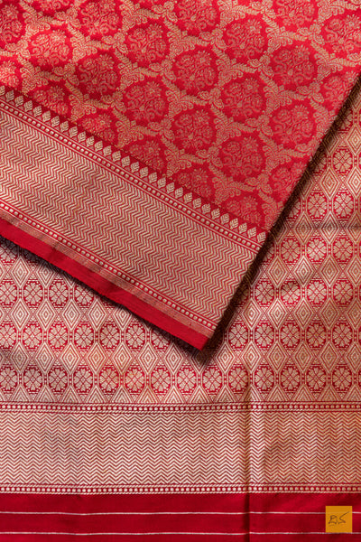 Varsha- Red Banarasi Katan Silk Brocade Handwoven Saree