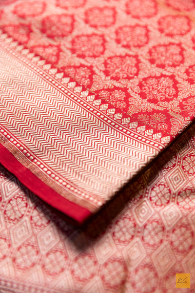 Varsha- Red Banarasi Katan Silk Brocade Handwoven Saree