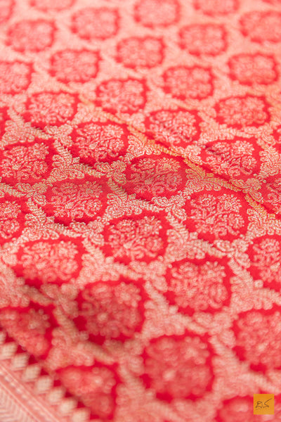 Varsha- Red Banarasi Katan Silk Brocade Handwoven Saree