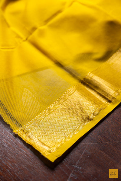Apoorva- Yellow Maheshwari Silk Cotton Handwoven Saree