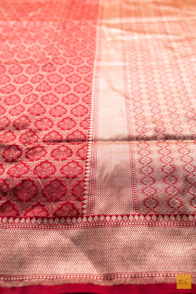 Varsha- Red Banarasi Katan Silk Brocade Handwoven Saree