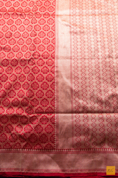 Varsha- Red Banarasi Katan Silk Brocade Handwoven Saree