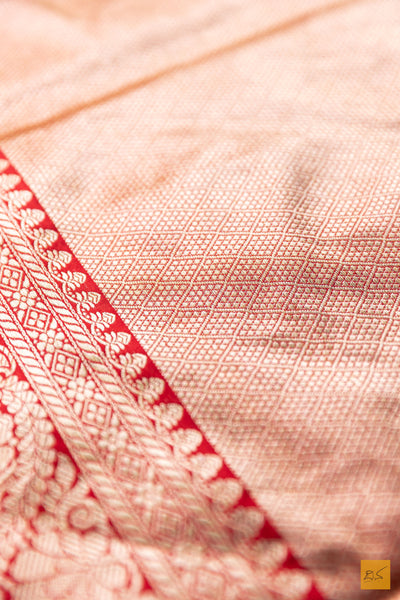 Vedhavathi- Red Banarasi Katan Silk Brocade Handwoven Saree