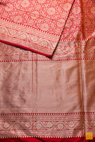 Vedhavathi- Red Banarasi Katan Silk Brocade Handwoven Saree