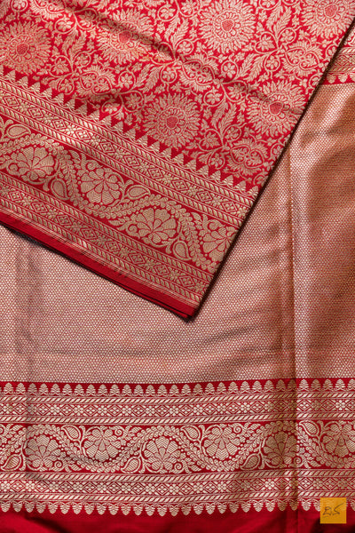 Vedhavathi- Red Banarasi Katan Silk Brocade Handwoven Saree