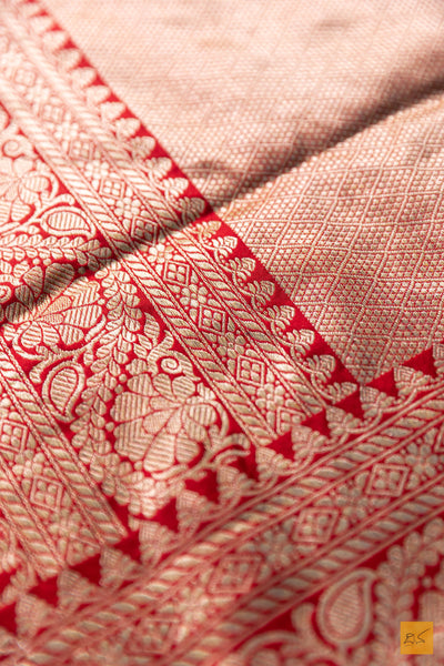 Vedhavathi- Red Banarasi Katan Silk Brocade Handwoven Saree