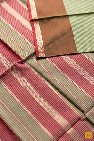 Saparya- Green Maheshwari Silk Cotton Handwoven Saree