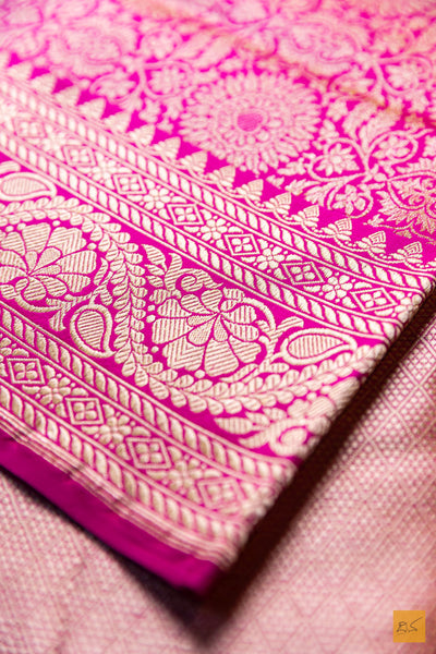 Asmitha- Pink Banarasi Katan Silk Brocade Handwoven Saree