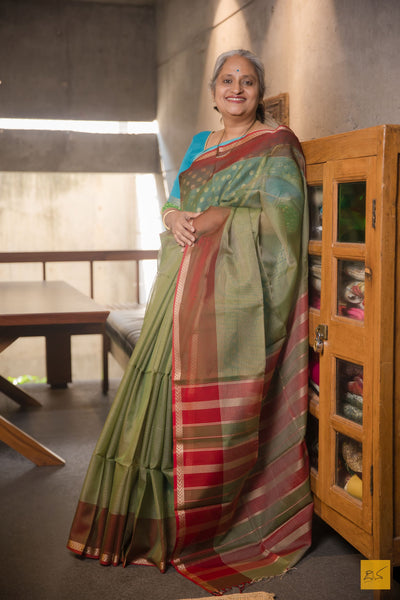 Saparya- Green Maheshwari Silk Cotton Handwoven Saree