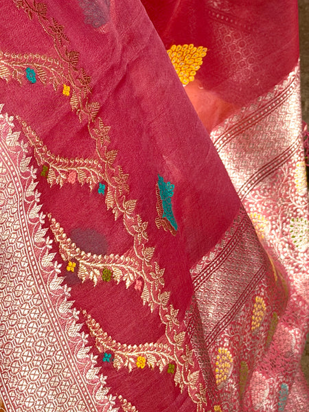 Nishpanka - Pink Banarasi Kora Silk Organza Handwoven saree