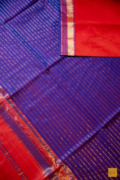 Vidya- Orange Maheshwari Silk Cotton Handwoven Saree