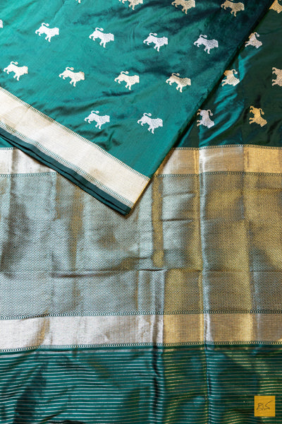 Asha- Green Banarasi Katan Silk Handwoven Saree