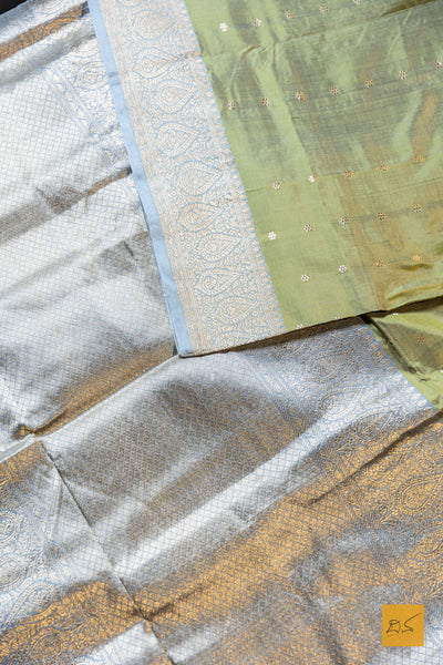 Kshobhini - Green Banarasi Katan Silk Handwoven Saree