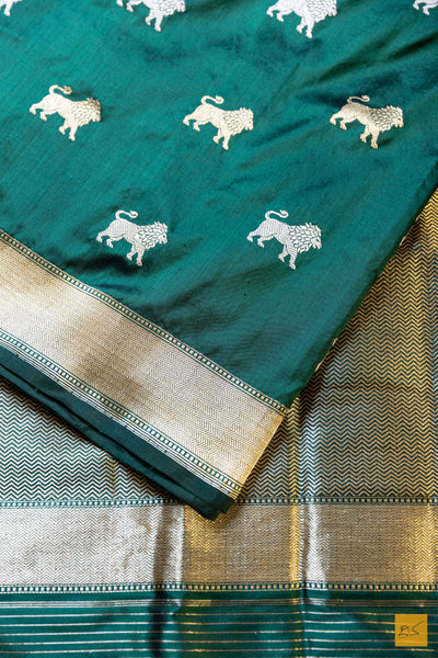 Asha- Green Banarasi Katan Silk Handwoven Saree