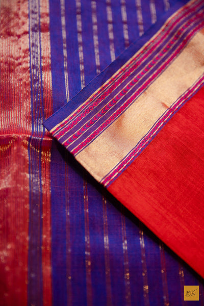 Vidya- Orange Maheshwari Silk Cotton Handwoven Saree
