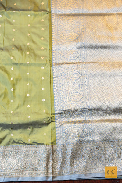 Kshobhini - Green Banarasi Katan Silk Handwoven Saree