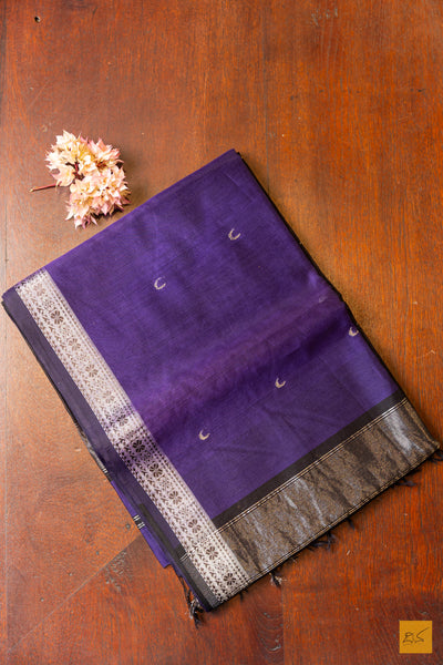 Shyamala- Purple Maheshwari Silk Cotton Handwoven Saree