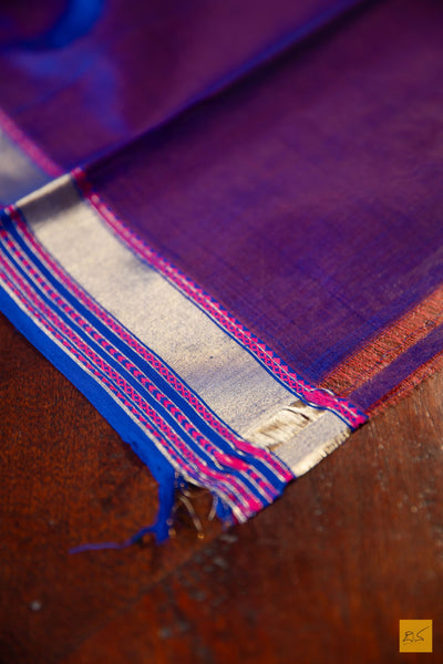 Vidya- Orange Maheshwari Silk Cotton Handwoven Saree