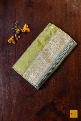 Kshobhini - Green Banarasi Katan Silk Handwoven Saree