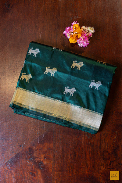 Asha- Green Banarasi Katan Silk Handwoven Saree