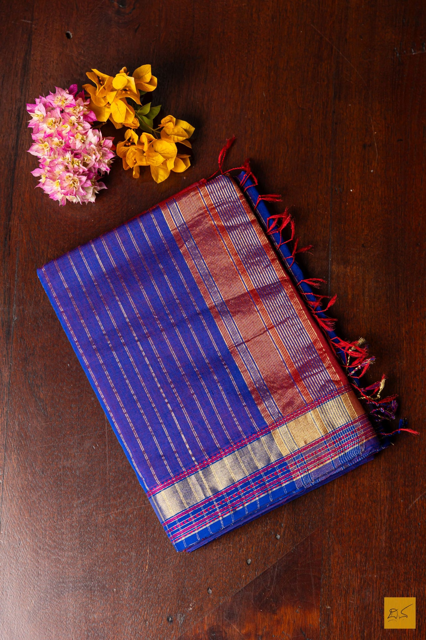 Vidya- Orange Maheshwari Silk Cotton Handwoven Saree