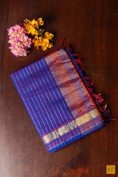 Vidya- Orange Maheshwari Silk Cotton Handwoven Saree