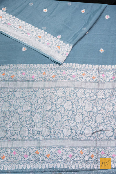 Aisha- Grey-Blue Banarasi Georgette Handwoven Saree