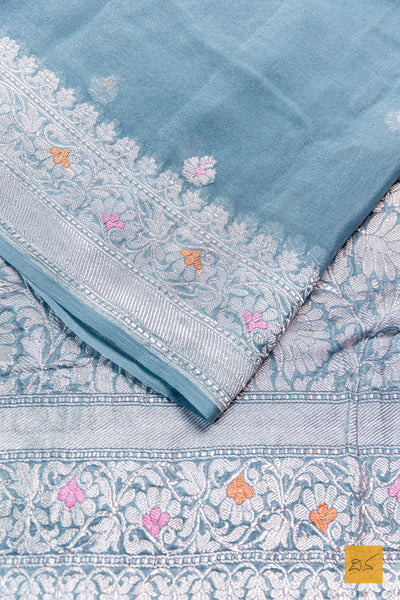 Aisha- Grey-Blue Banarasi Georgette Handwoven Saree