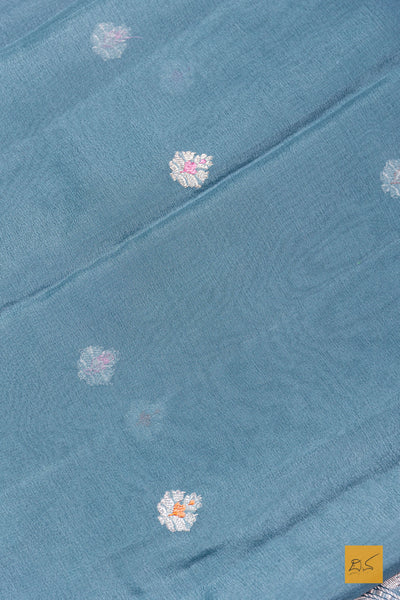 Aisha- Grey-Blue Banarasi Georgette Handwoven Saree