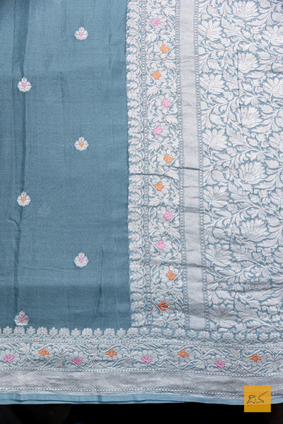 Aisha- Grey-Blue Banarasi Georgette Handwoven Saree