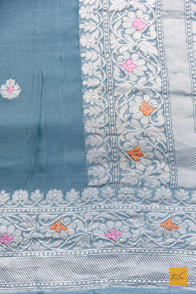 Aisha- Grey-Blue Banarasi Georgette Handwoven Saree
