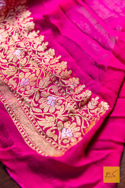 Ranjani- Pink Banarasi Georgette Handwoven Saree