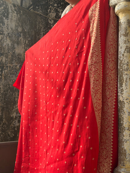 Sriprada - Red Banarasi Munga Silk Handwoven Saree