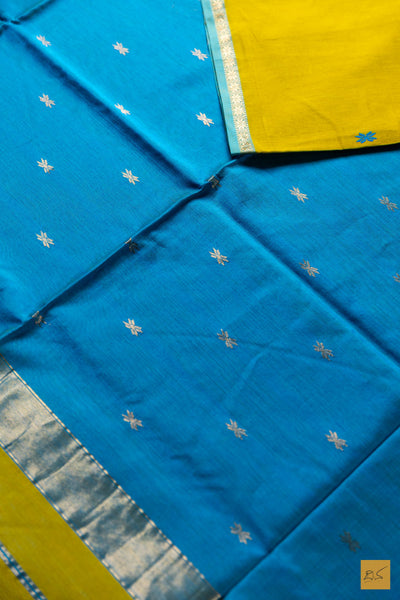 Vedhini- Yellow Maheshwari Silk Cotton Handwoven Saree