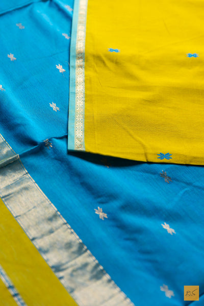 Vedhini- Yellow Maheshwari Silk Cotton Handwoven Saree