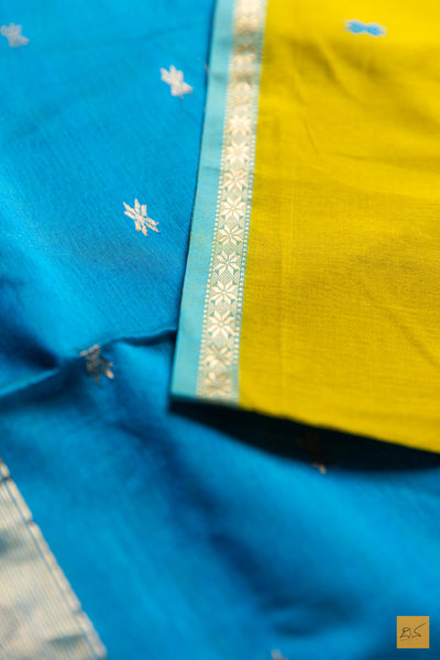 Vedhini- Yellow Maheshwari Silk Cotton Handwoven Saree