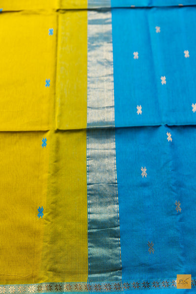 Vedhini- Yellow Maheshwari Silk Cotton Handwoven Saree