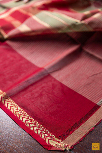 Saparya- Green Maheshwari Silk Cotton Handwoven Saree
