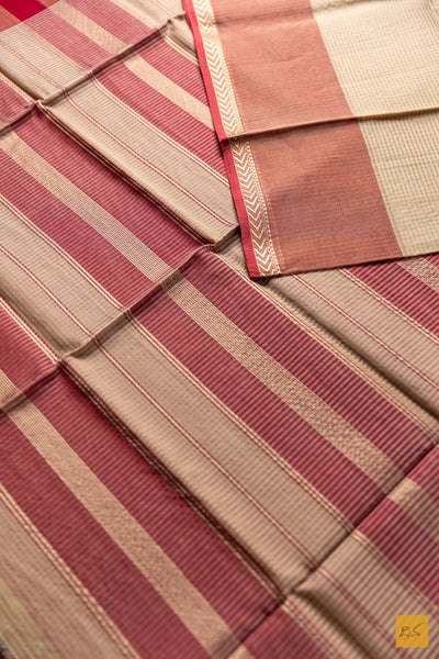 Chinthamani- Peach Maheshwari Silk Cotton Handwoven Saree