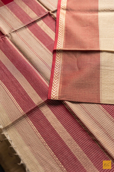 Chinthamani- Peach Maheshwari Silk Cotton Handwoven Saree